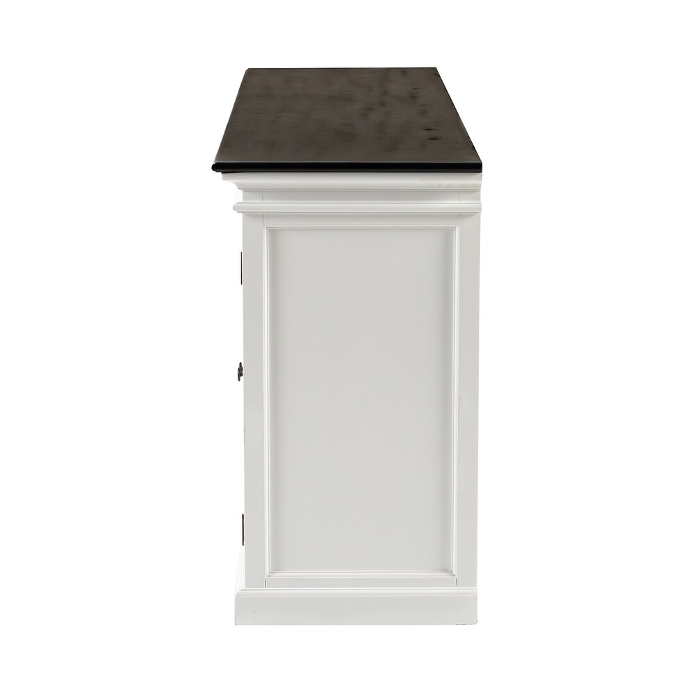 NovaSolo Halifax Contrast Farmhouse White   Black Buffet with 6 Glass Doors  Solid Mahogany Frame  78.74 x 19.69 x 35.43