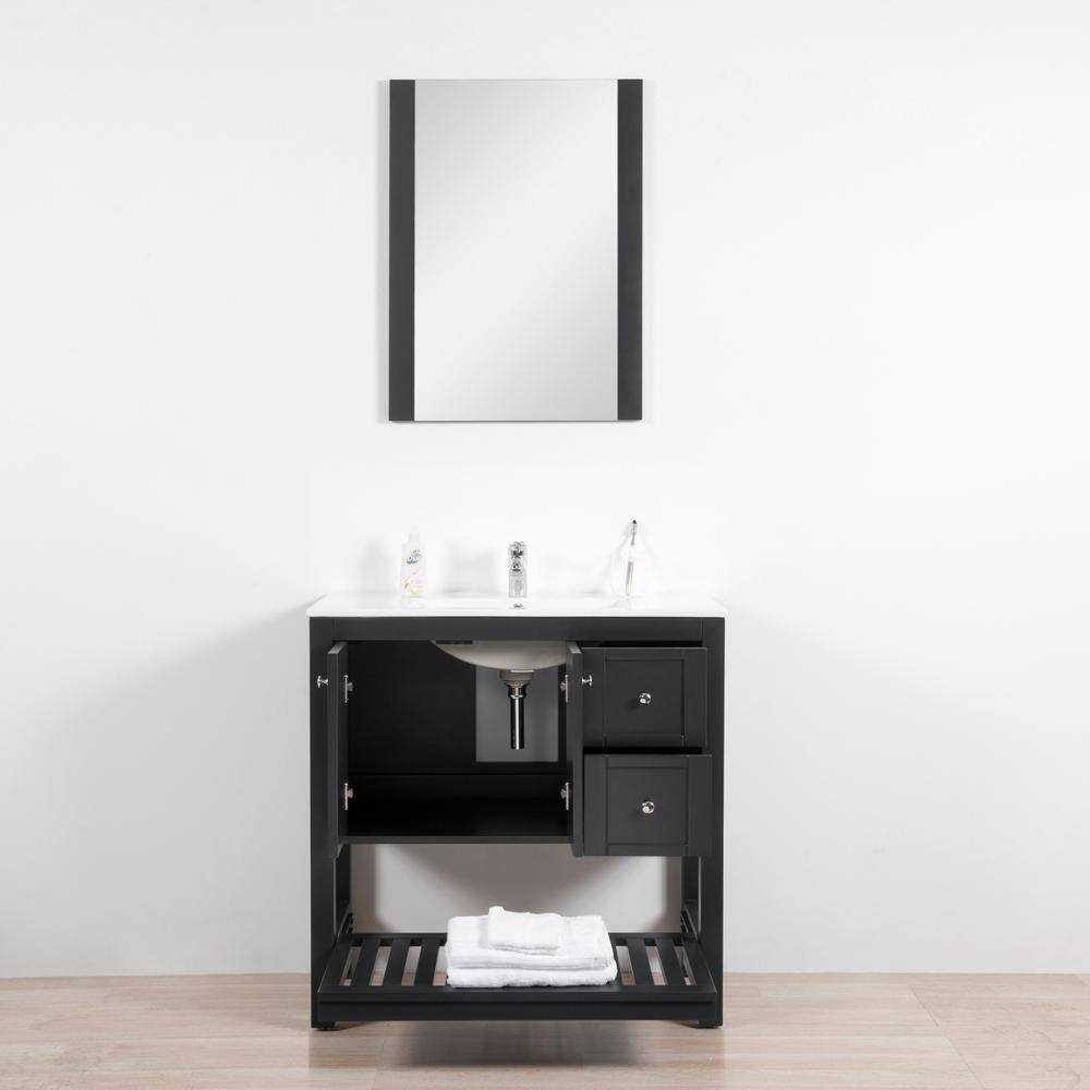 Manhattan 36 in. W x 18 in. D Bath Vanity in Black with Ceramic Vanity Top in White with White Basin and Mirror MH-36-C-MB-BL