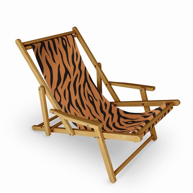 Avenie Tiger Stripes Sling Chair Brown Deny Designs Uv resistant Water resistant 3 position Recline Portable Hardwood Frame