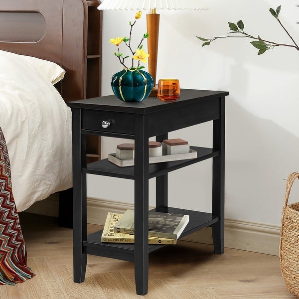 Costway 3-Tier Side End Table with Drawer Double Shelf Narrow - See details