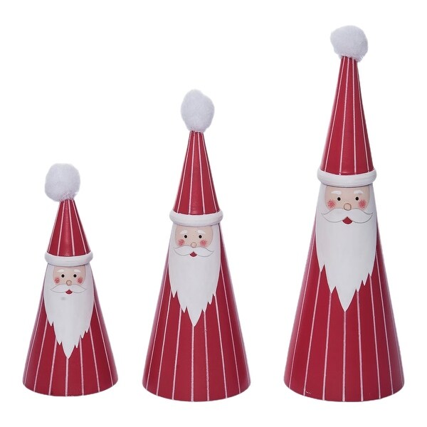 Transpac Wood 9.65 in. Multicolor Christmas Cone Santa Set of 3