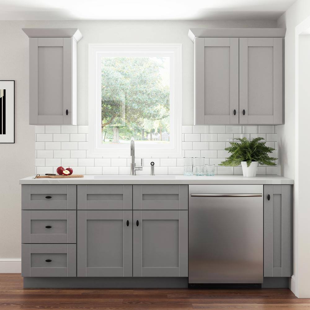 Contractor Express Cabinets Veiled Grey Shaker Assembled Plywood 24 in. x 34.5 in. x 21 in. Bath Vanity Sink Base Cabinet with Soft Close VSB2421-AVG