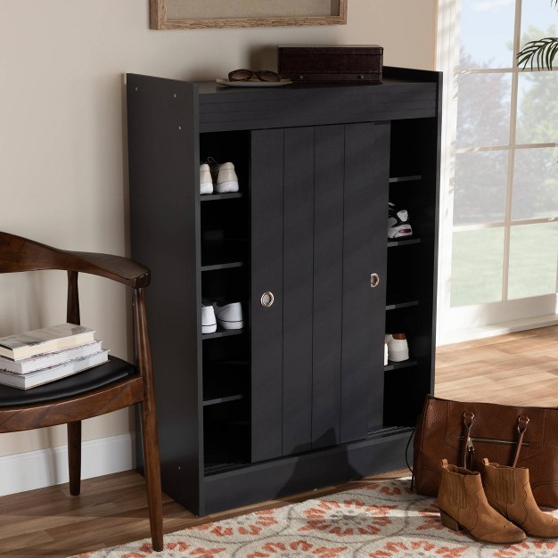 2 Door Leone Finished Wood Entryway Shoe Storage Cabinet Black Baxton Studio