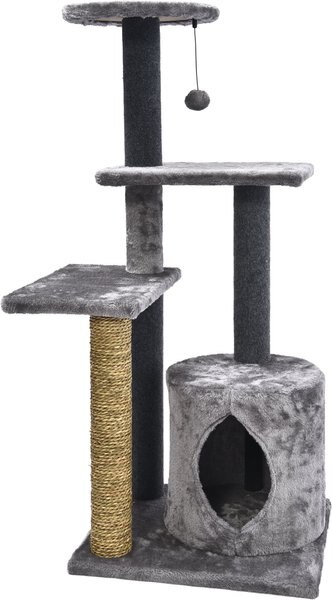 Cat Craft Level Up 5 Tier Plush and Seagrass Activity Cat Tree Habitat， Gray， Large