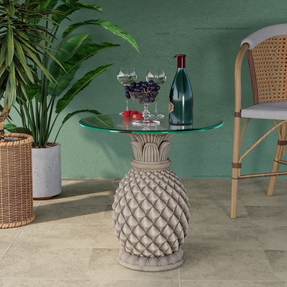 COSIEST Outdoor Patio Concrete Side Table w Pineapple Stand