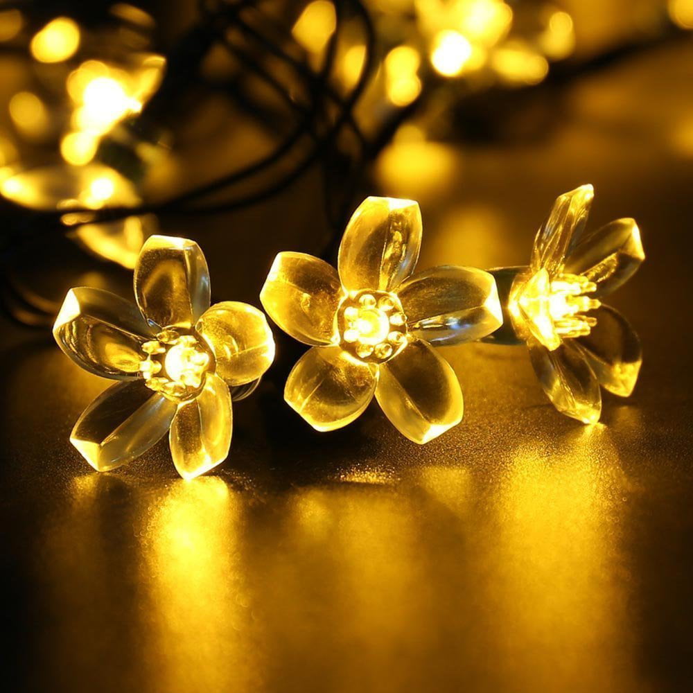 QiShi Garden Solar String Lights, 22.96ft 50 LED Solar Fairy Blossom Flower for Indoor, Outdoor, Patio, Lawn, Garden, Christmas, and Holiday Festivals Decorative Lights (Warm White)