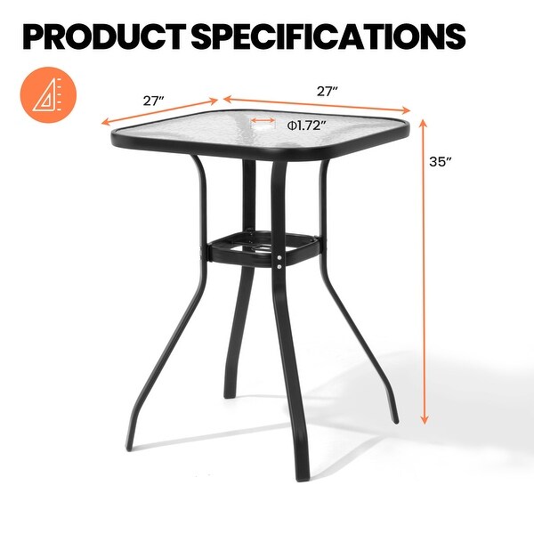 Pellebant Outdoor Tempered Glass Top Table with Umbrella Hole