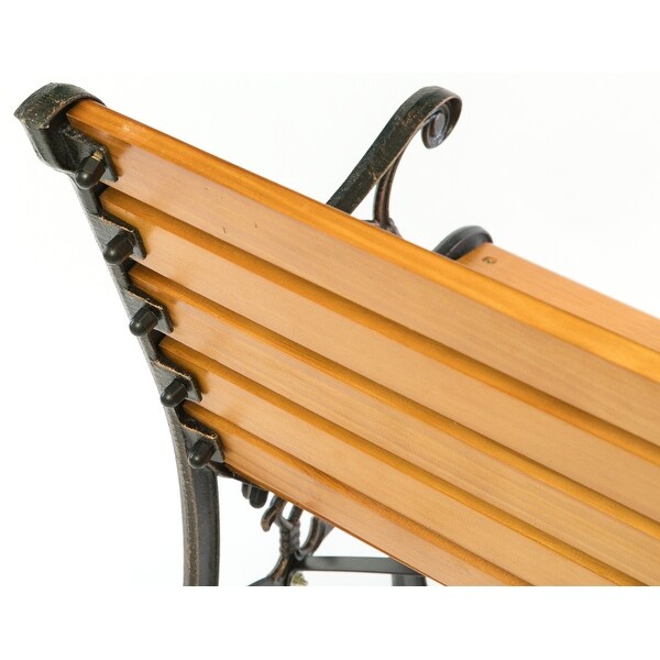 Wooden Outdoor Park Patio Garden Yard Bench Steel Armrest Legs