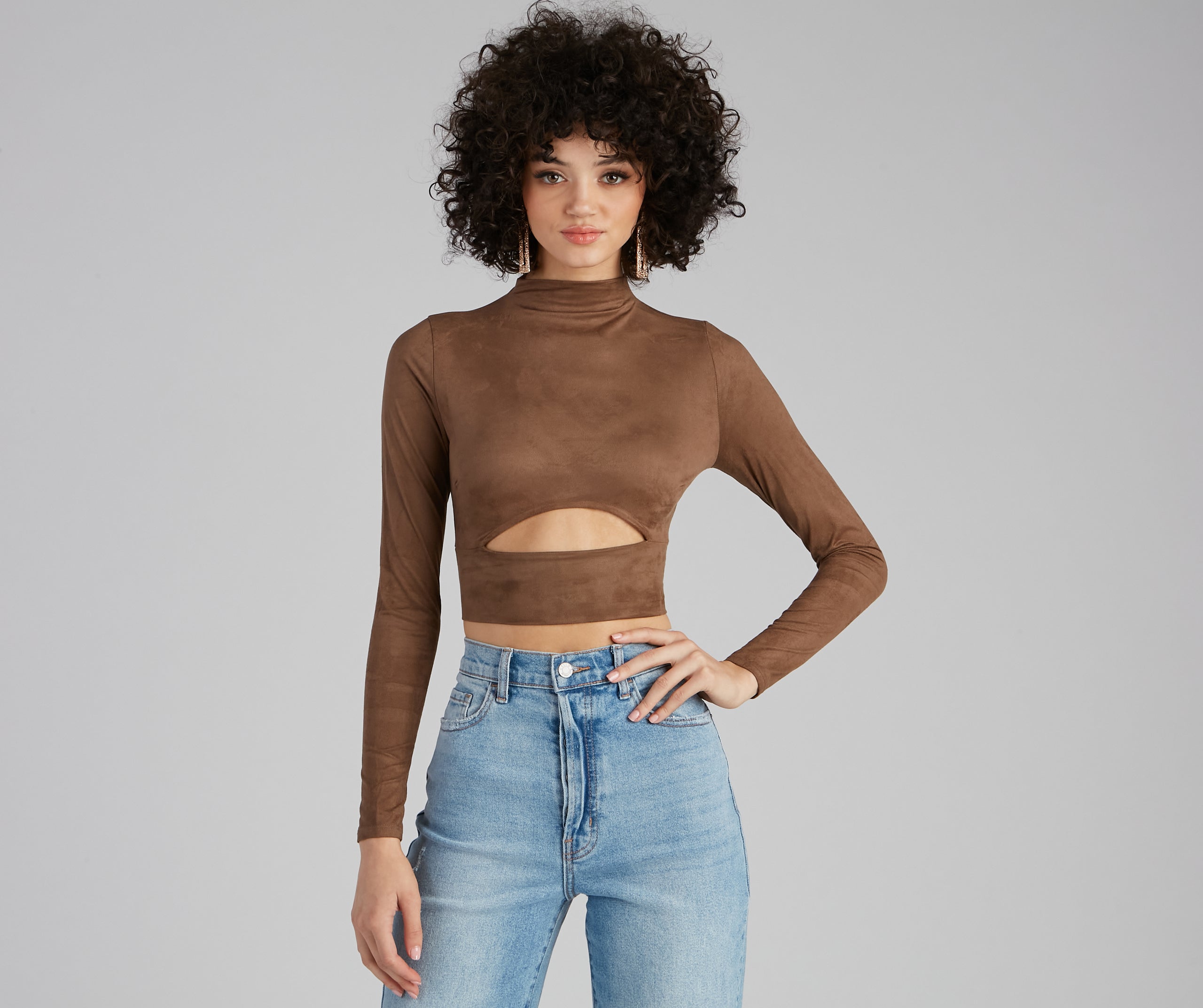 Stylish Folk Faux Suede Cutout Top