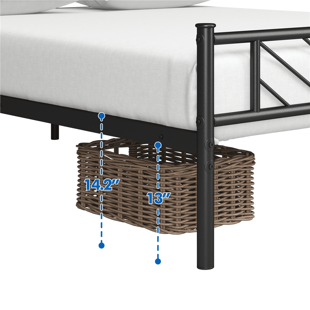 Easyfashion Metal Platform Bed with Arrow Design, Queen Size, Black