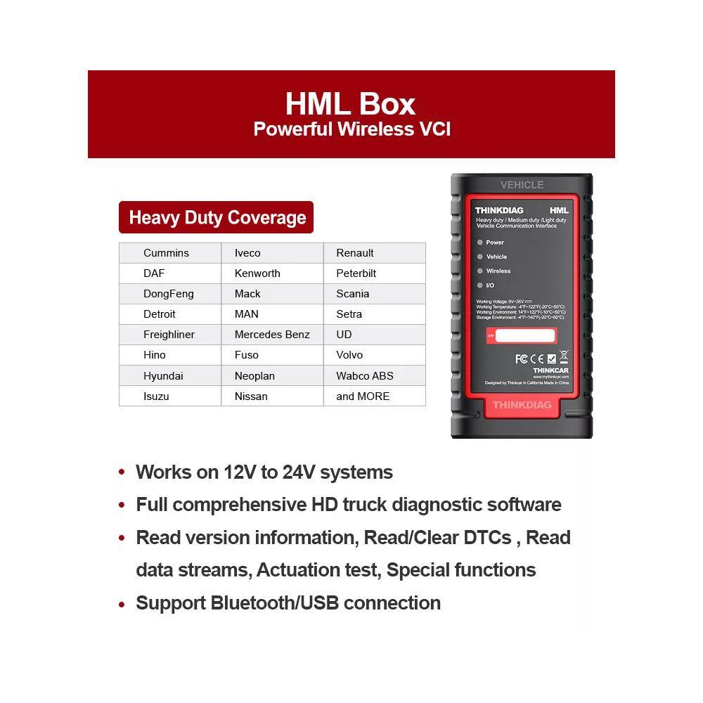 Thinkcar Full System OBD2 Scanner Car Code Reader Heavy Truck Adapter Interface Vehicle Diagnostic Tool THINKDIAG HML THINKDIAGHML