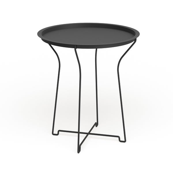 Atlantic Metal Round Side Tray Table; Removeable Tray Top， Decor， Wire Collapsible Legs， Indoor， Outdoor