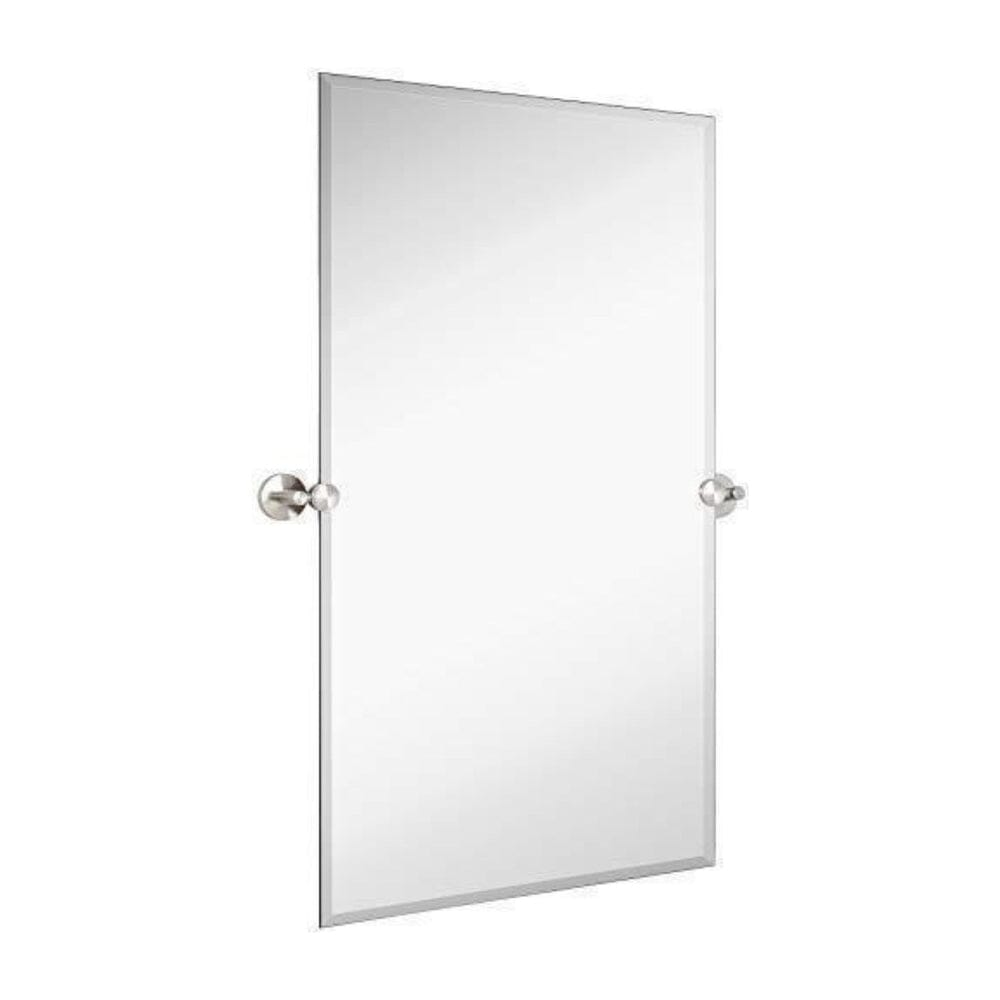 Large Tilting Pivot Rectangle Mirror with Brushed Chrome Wall Anchors 24