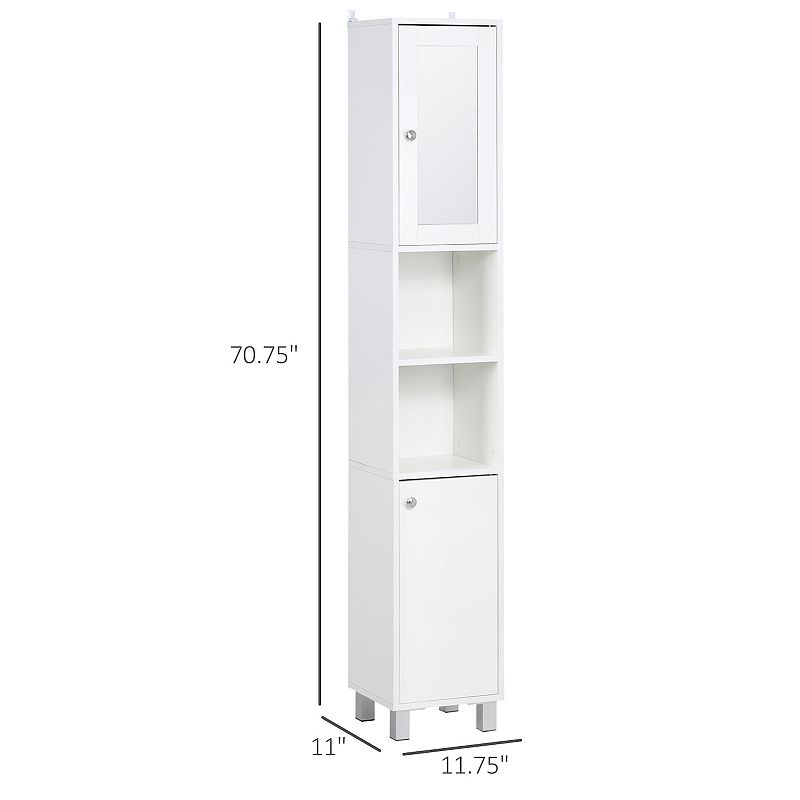 kleankin Tall Bathroom Storage Cabinet with Mirror Wooden Freestanding Tower Cabinet with Adjustable Shelves for Bathroom or Living Room White