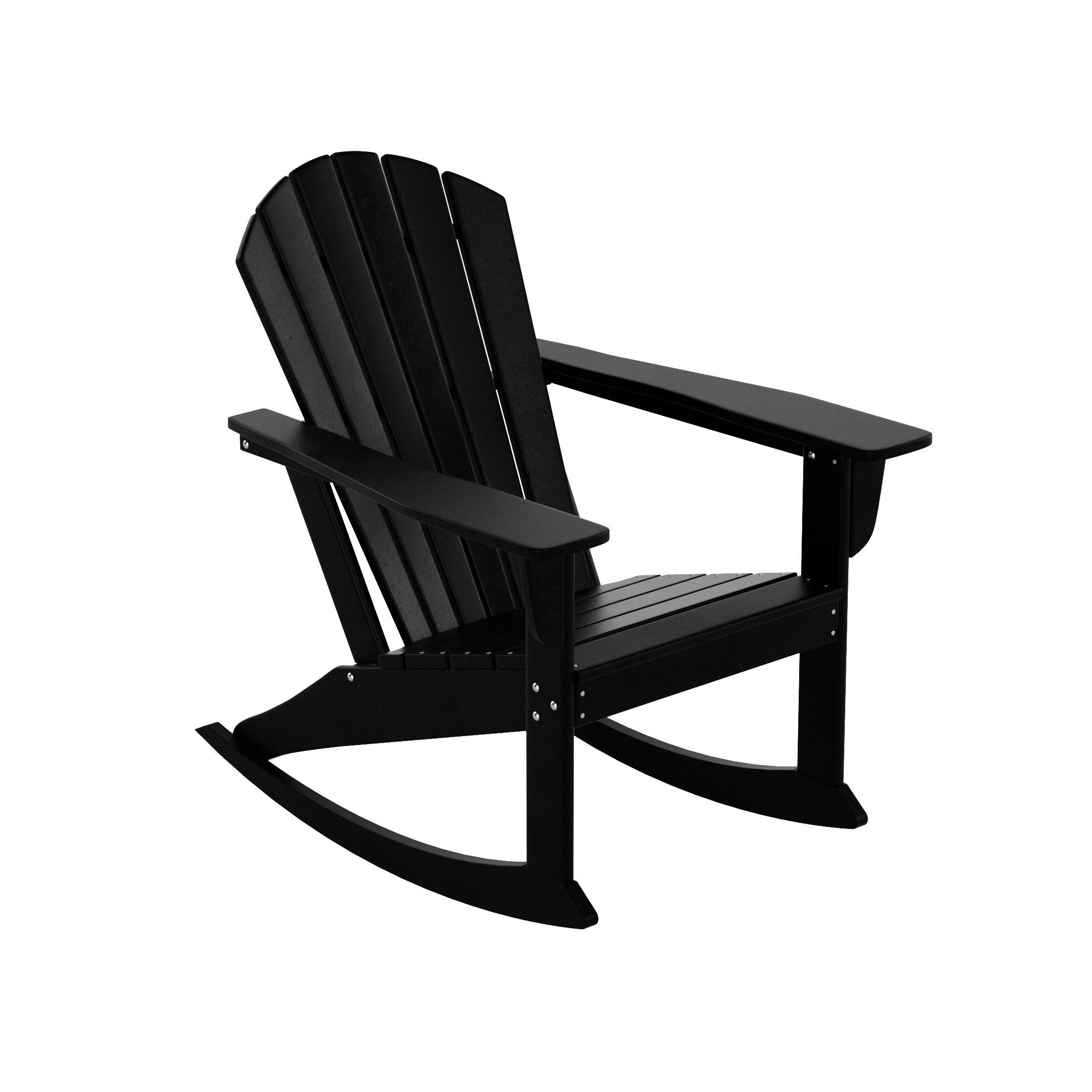 WestinTrends Dylan Outdoor Rocking Chair, All Weather Poly Lumber Seashell Adirondack Rocker Chair, 350 Lbs Support Black Rocking Chairs for Porch Garden Backyard and Indoor