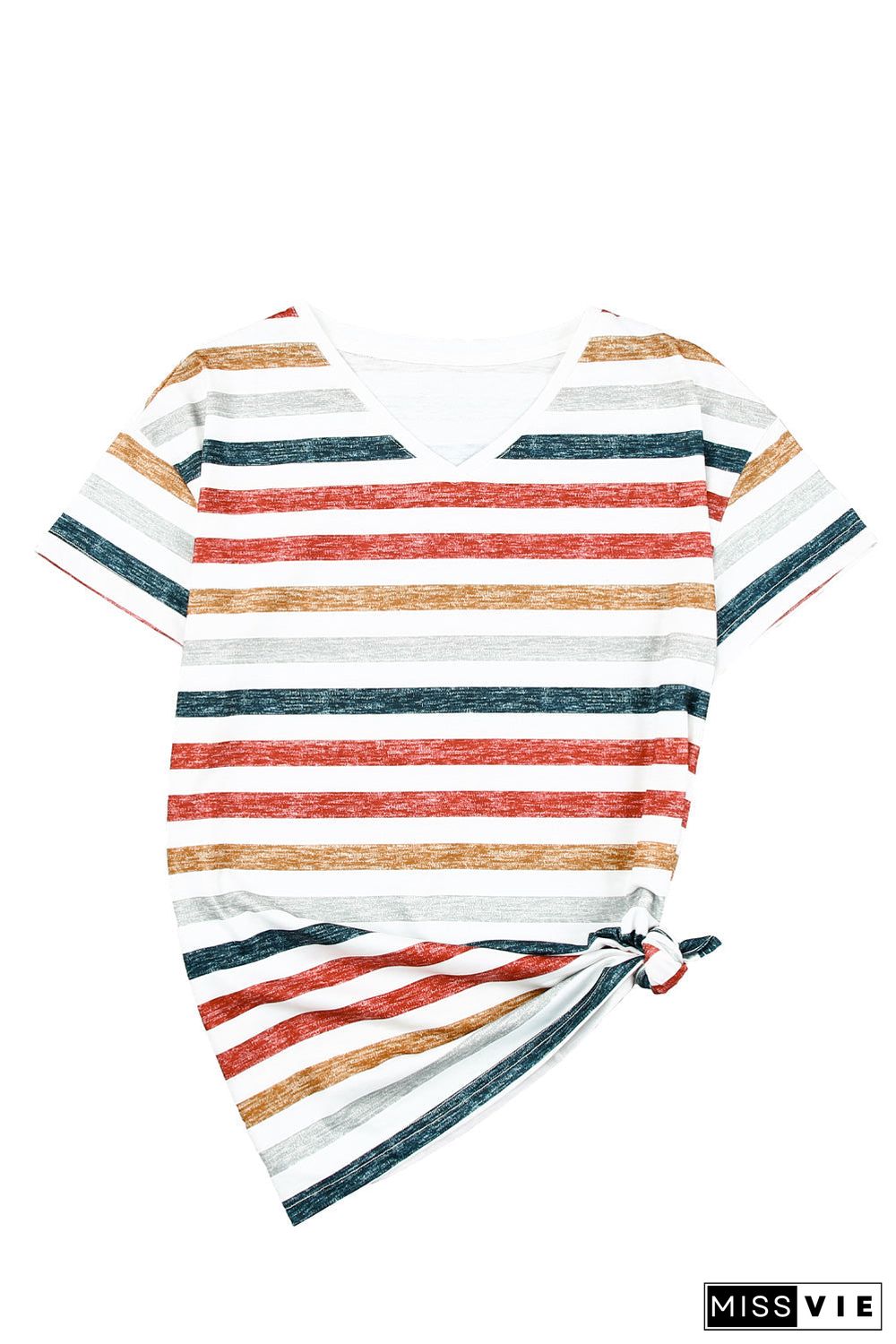 Multicolor Stripes V Neck T-Shirt