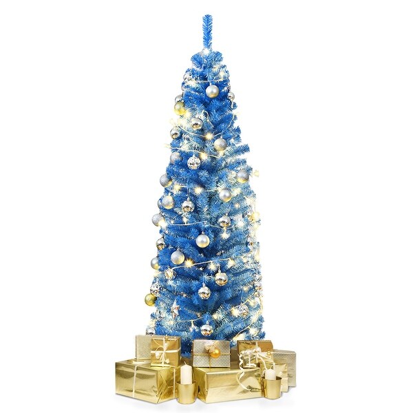 Costway 6FT Tinsel Tree Slim Pencil Christmas Tree Silver Champagne