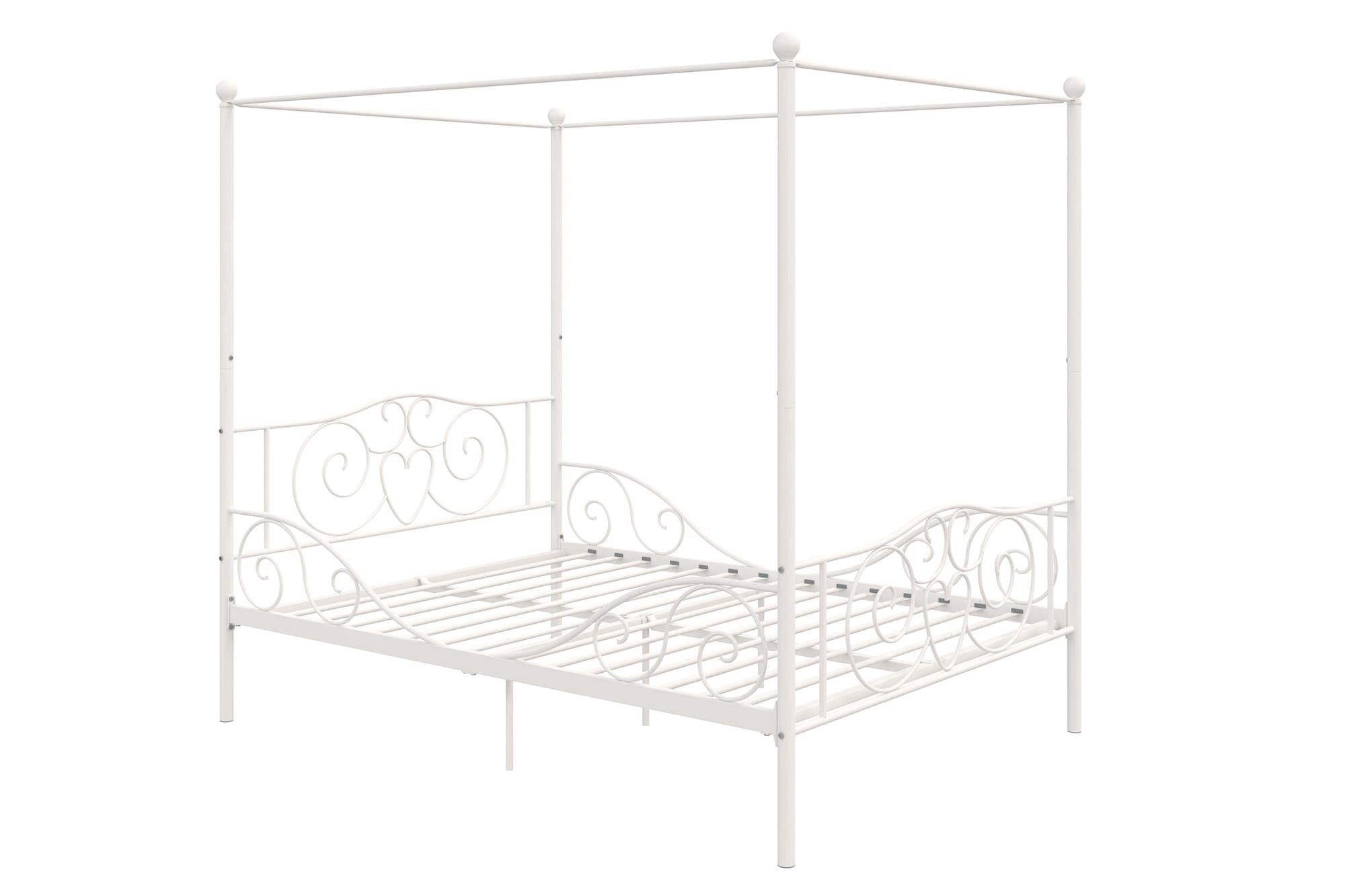 Elm & Oak Metal Canopy Kids Poster Bed, Full, White