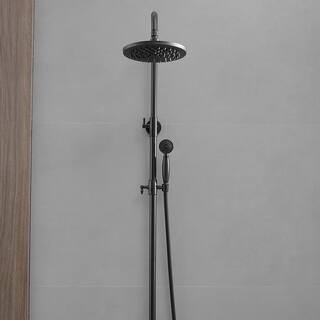 BWE 1-Spray Wall Bar Shower Kit 8 in. Round Rain Shower Head with Hand Shower And 2 Cross Knobs in Matte Black A-98015-B