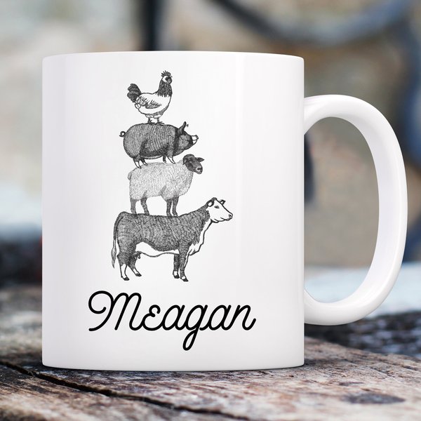 904 Custom Personalized Rustic Farm Animals Double Sided Mug， 11-oz