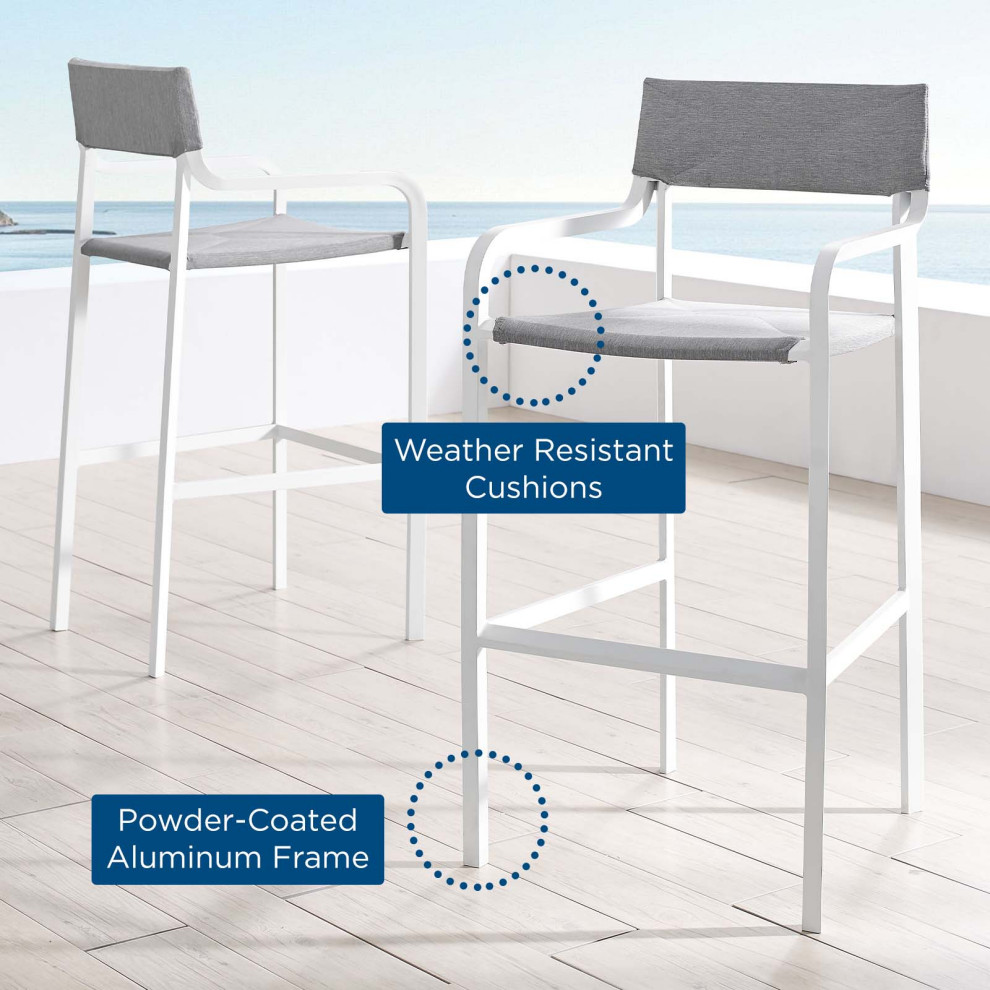 Raleigh Outdoor Patio Aluminum Bar Stool Set of 2 EEI 3963 WHI GRY   Contemporary   Outdoor Bar Stools And Counter Stools   by Kolibri Decor  Houzz