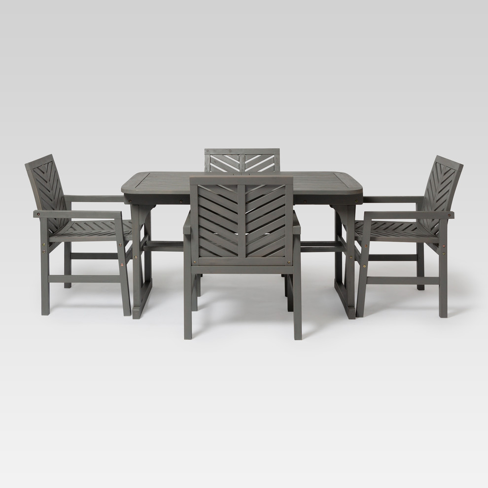 5 Piece Extendable Outdoor Patio Dining Set  Gray Wash   Transitional   Outdoor Dining Sets   by Walker Edison  Houzz