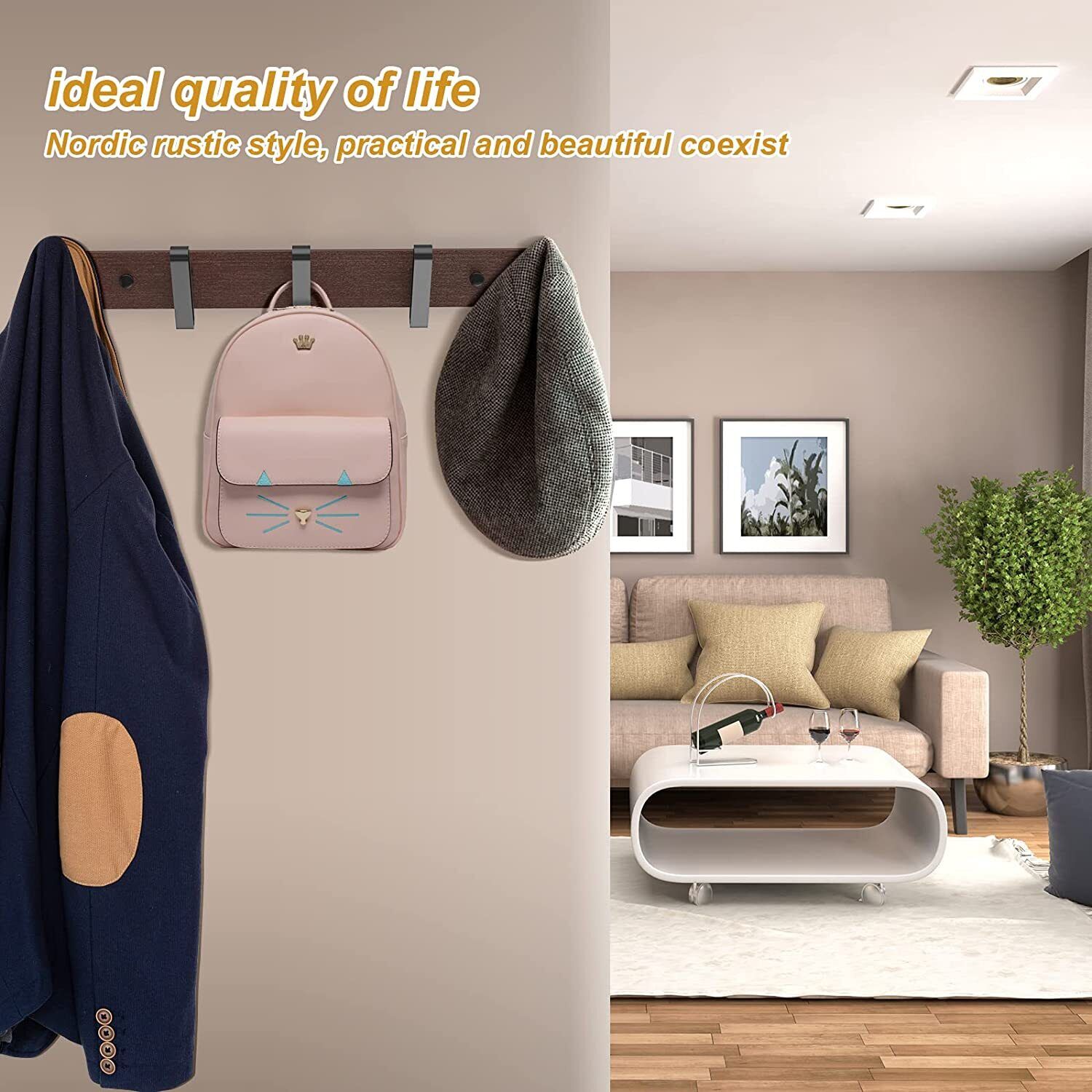 Coat Hooks Wall Mounted， Wood Wall Hooks Rack for Hanging Coat Hat Backpack， Farmhouse Heavy Duty Coat Rack Hangers for Jacket Towel Bag