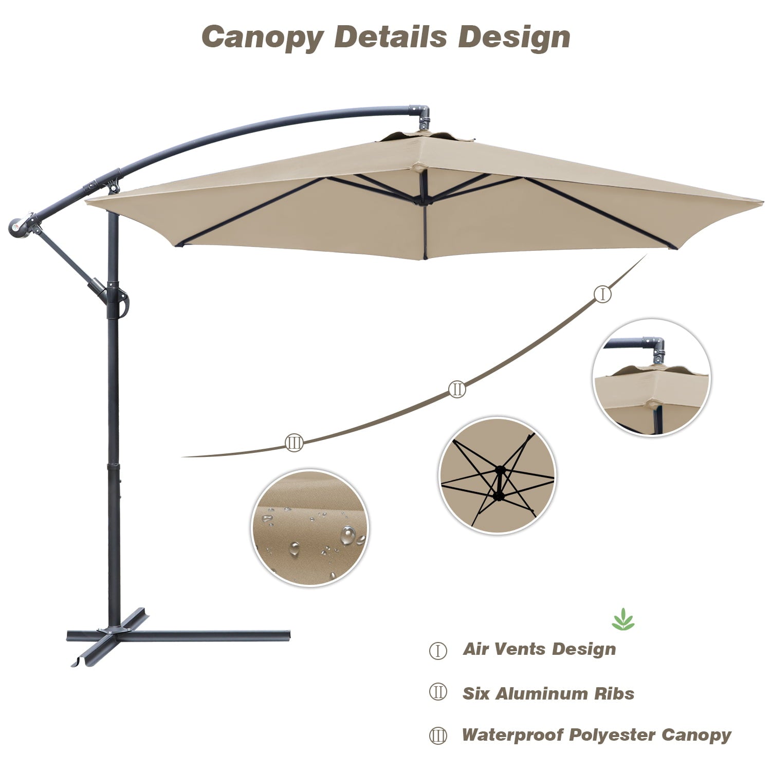 Vineego 10 FT Offset Cantilever Umbrellas with Tilt Adjutable Hanging Outdoor Market Patio Umbrella,Beige