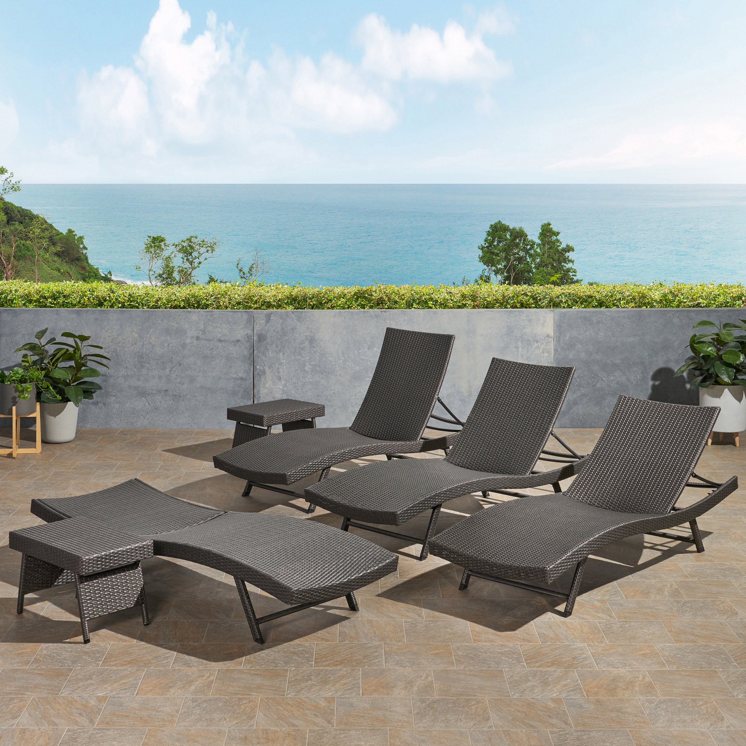 Eliana Outdoor 6 Piece Wicker Chaise Lounge Set