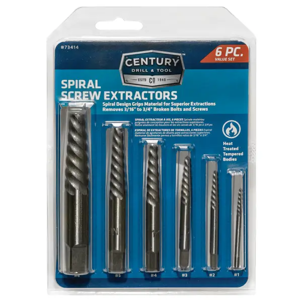 Century Drill and Tool 6-Piece Spiral Flute Screw Extractor Set