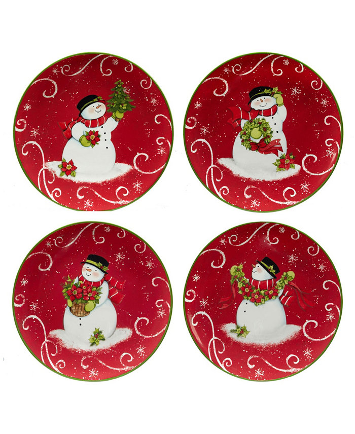 Certified International Holiday Magic Snowman 4 Piece Dessert Plate Set