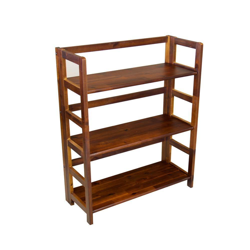 Eccostyle 34 in. Mahogany Acacia 3-Shelf Folding Etagere Bookcase VTTOF0135DM