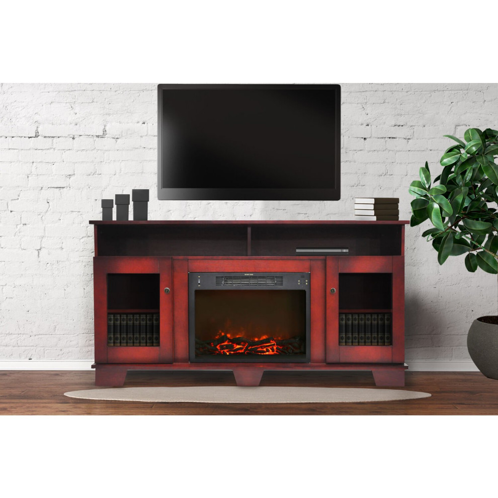 Rustic TV Stand  Cabinet Doors With Central Fireplace and Open Shelves   Transitional   Entertainment Centers And Tv Stands   by Declusia  Houzz