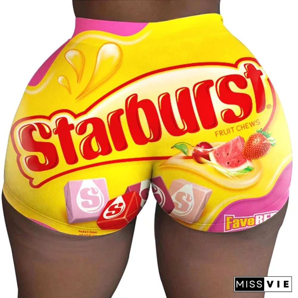 Candy-Colored Printed Plus-Size Tight Low Waist Shorts