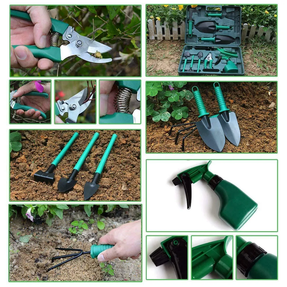 Factory 10pcs Set Garden Plant Tool Set Shovel RakeClippers Irrigation Watering Tool Garden Pruning Planting Gardening Tools Kit