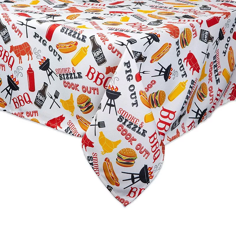 120 White and Yellow Barbeque Themed Rectangular Outdoor Tablecloth with Zipping