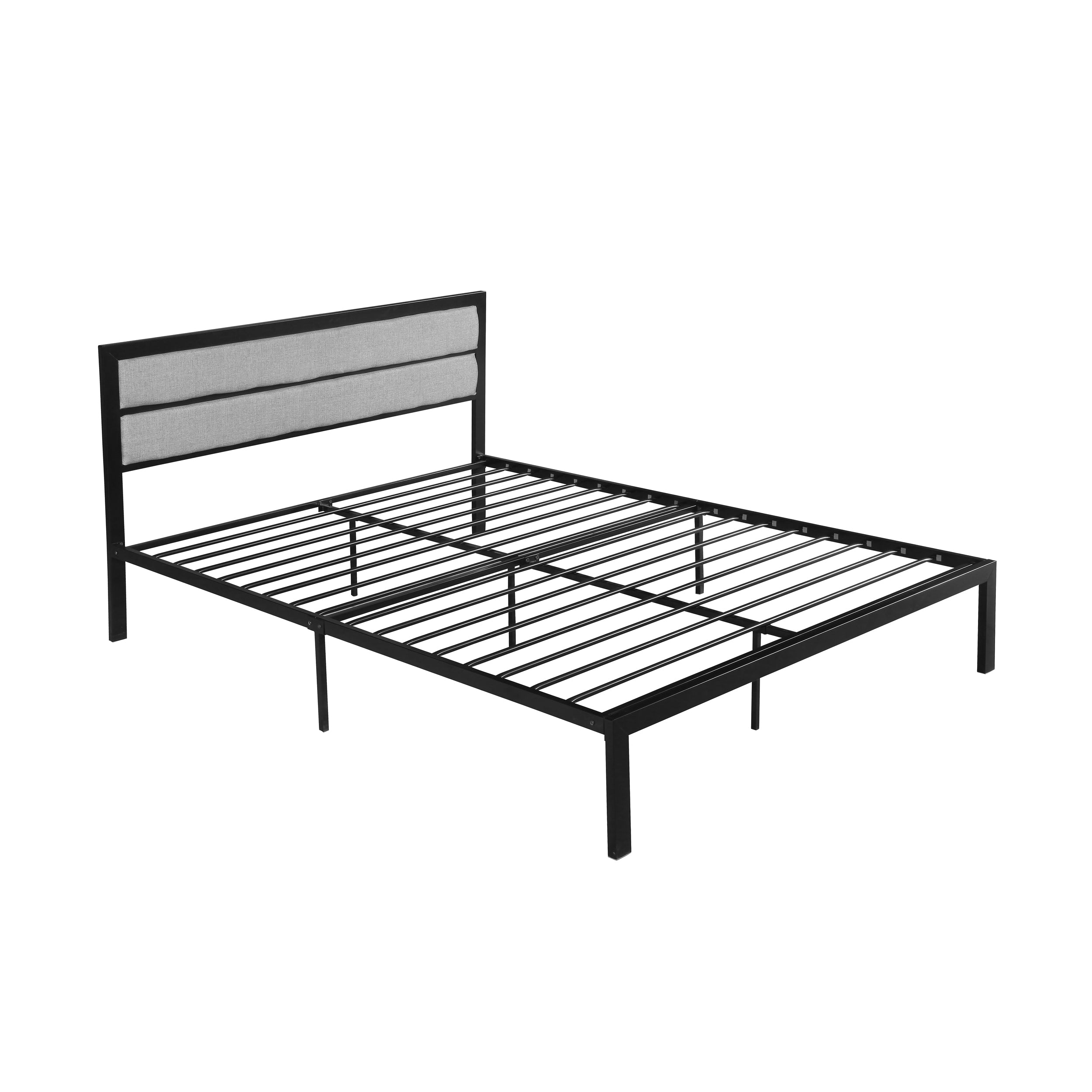 Kiran Minimalistic Modern Iron Queen Bed Frame with Fabric Upholstered Headboard