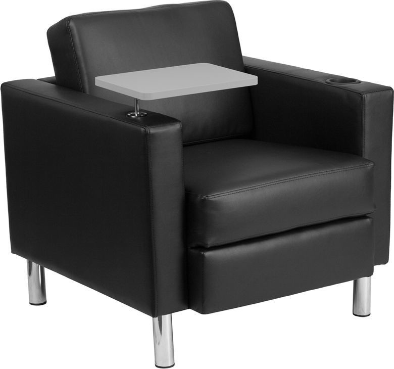 Black Leather Guest Chair With Tablet Arm  Tall Chrome Legs And Cup Holder   Contemporary   Armchairs And Accent Chairs   by Flash Furniture  Houzz