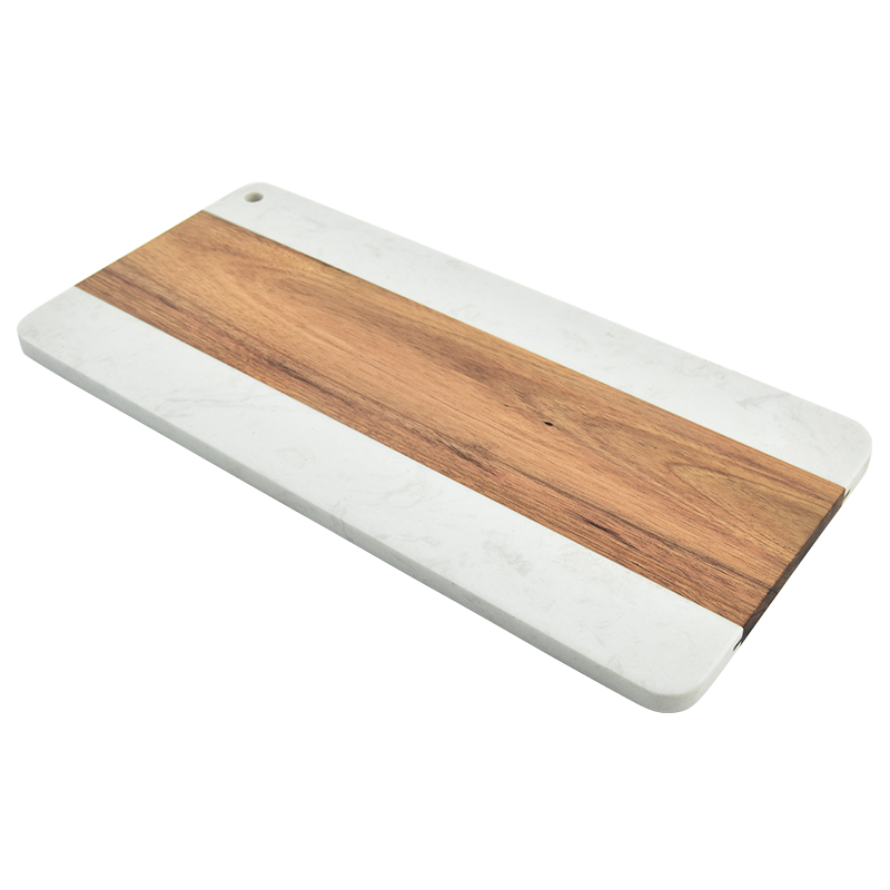 J QUATTUOR Acacia Wood and White Marble Mosaic Cheese Board， or Cutting Board，  Rectangular