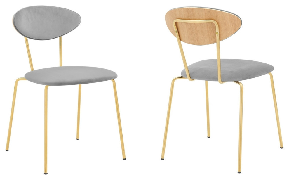 Neo Modern Grey Velvet And Gold Metal Leg Dining Room Chairs   Set Of 2   Dining Chairs   by Dot  ampBo  Houzz