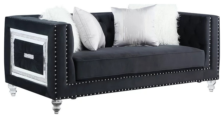 Mestre 2 Piece Living Room Sofa Set Upholstered  Black Velvet Fabric   Traditional   Living Room Furniture Sets   by Hollywood Decor  Houzz