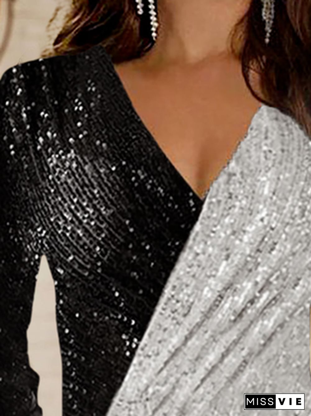 Plus size V Neck Sequins Holiday Sexy Tops