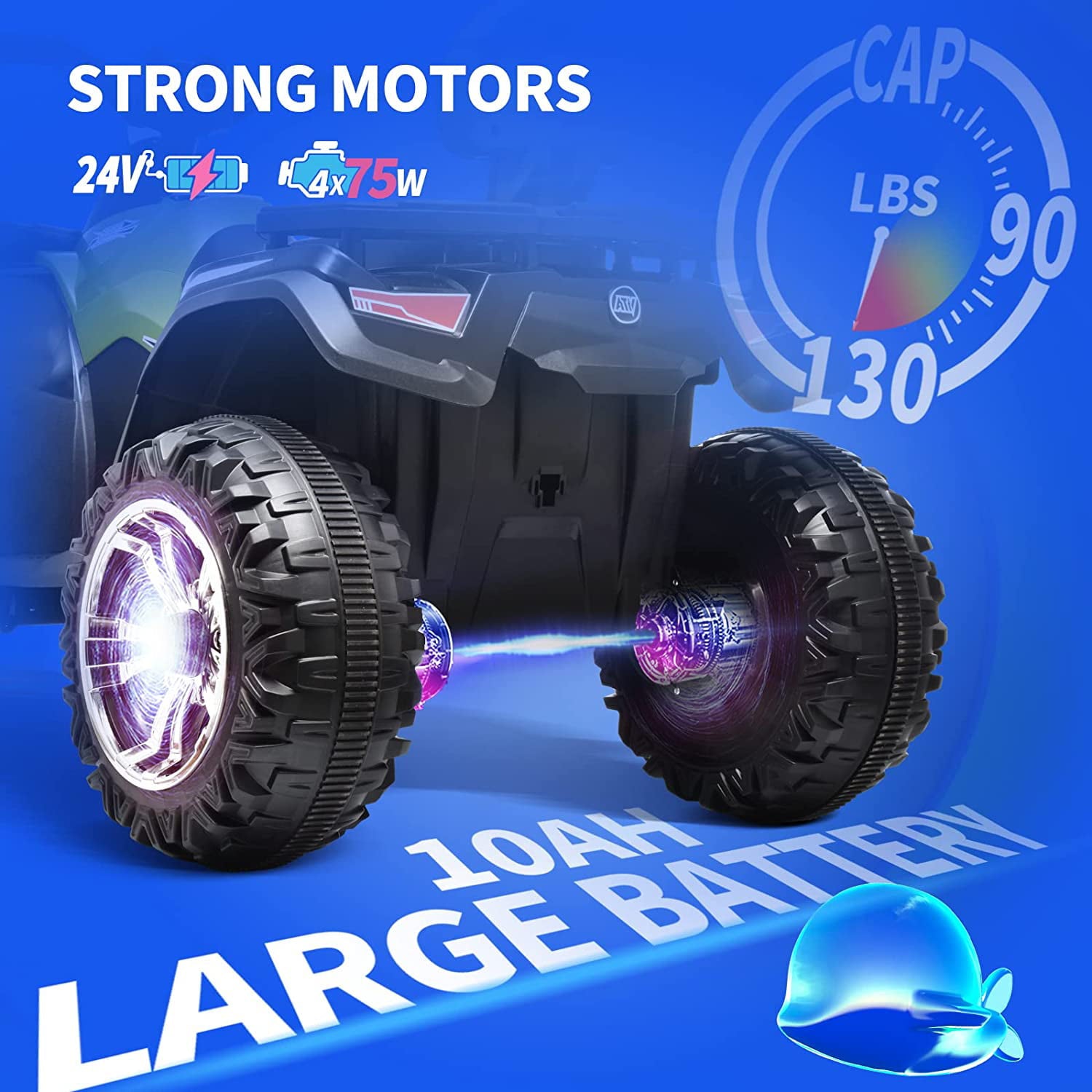 Joywhale 24V Kids Ride on 2 Seater ATV Car 4WD Quad Electric Vehicle Easy-Drag 4-Wheeler, with 10AH Large Battery, 4x75W Powerful Engine, Metal Suspension, Soft Braking, Music, 2023 New Model, BW-A20s