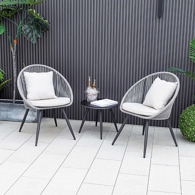 Costway 3 Piece Patio Furniture Set With Seat amp Back Cushions Tempered Glass Tabletop