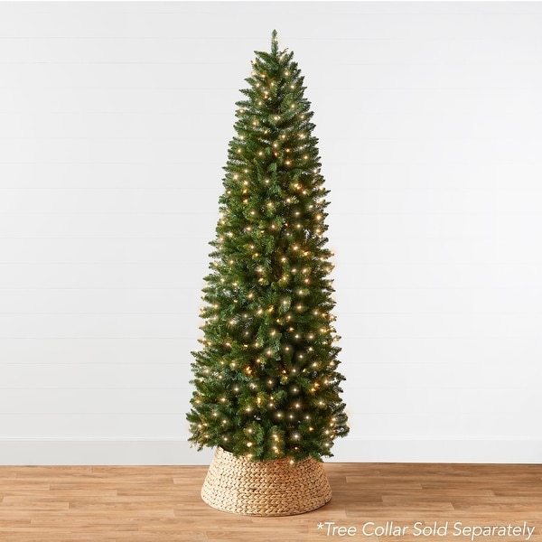 9ft PreLit Pencil Christmas Tree，Skinny Spruce Slim Holiday Decoration w/ 1，298 Tips，450 Lights，Metal Hinges and Base