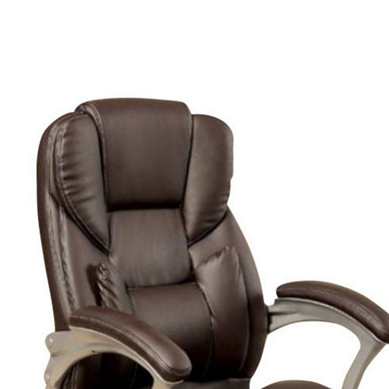 Leatherette Metal Frame Swivel Office Chair with Armrests， Brown