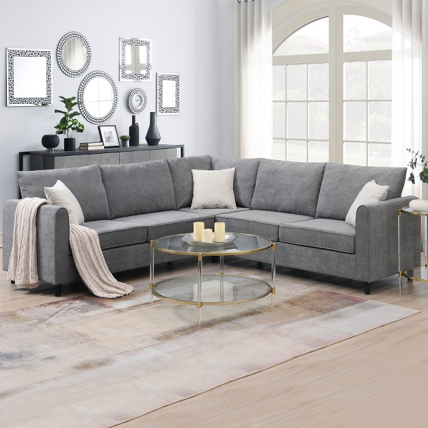 Modern Upholstered Living Room Sectional Sofa With 3 Pillows Gray Modernluxe