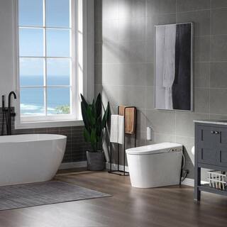 WOODBRIDGE Toscano Intelligent Comfort Height 1-Piece 1.0 GPF 1.6 GPF Dual Flush Elongated Toilet in White Seat Included HB0980S