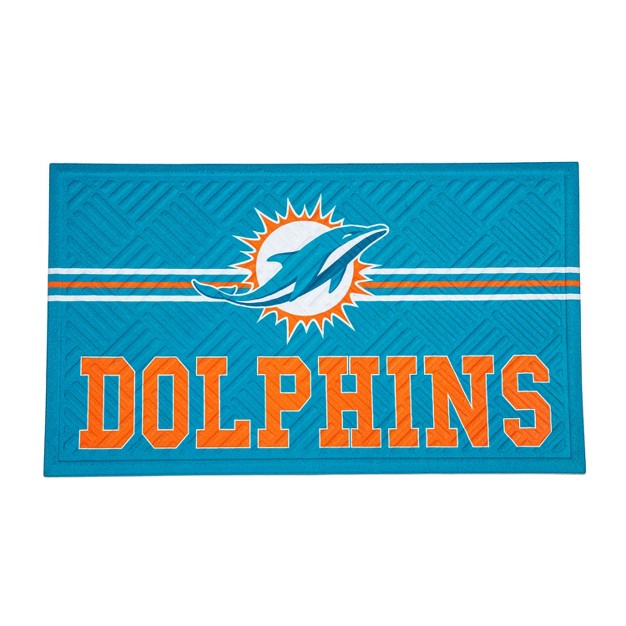 Evergreen Nfl Miami Dolphins Embossed Mat Cross Hatch Indoor And Outdoor Doormat