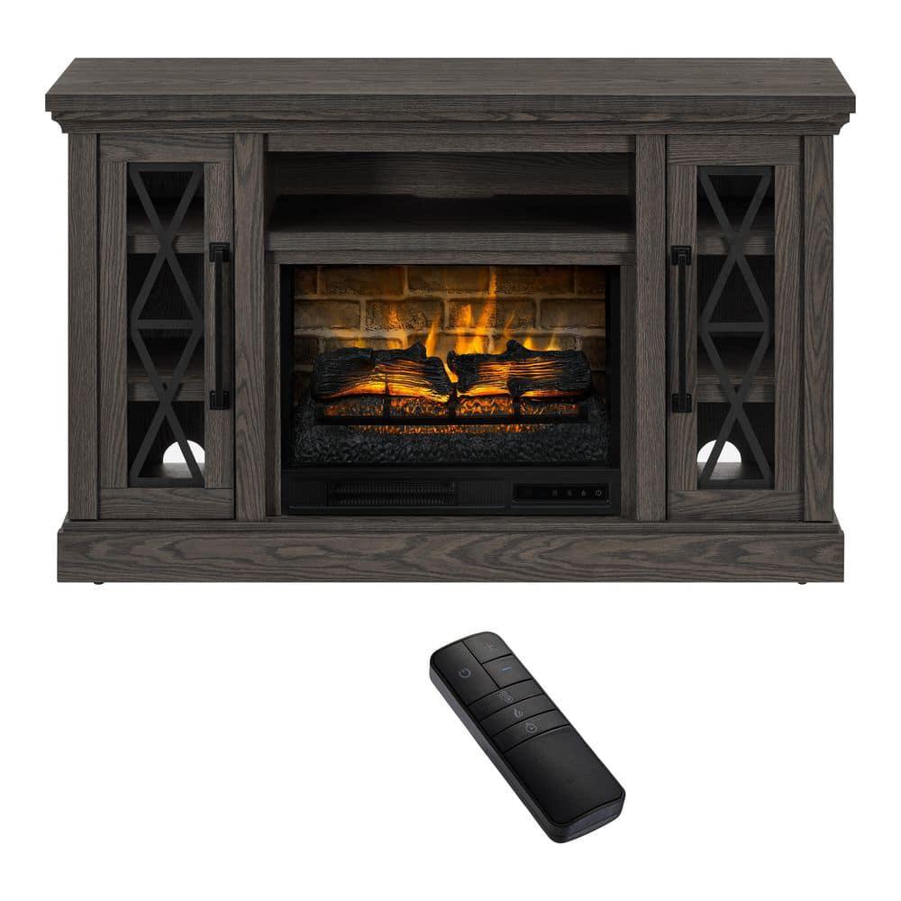 StyleWell Concours 54 in Freestanding Electric Fireplace TV Stand in Warm Gray with Charcoal Oak Grain